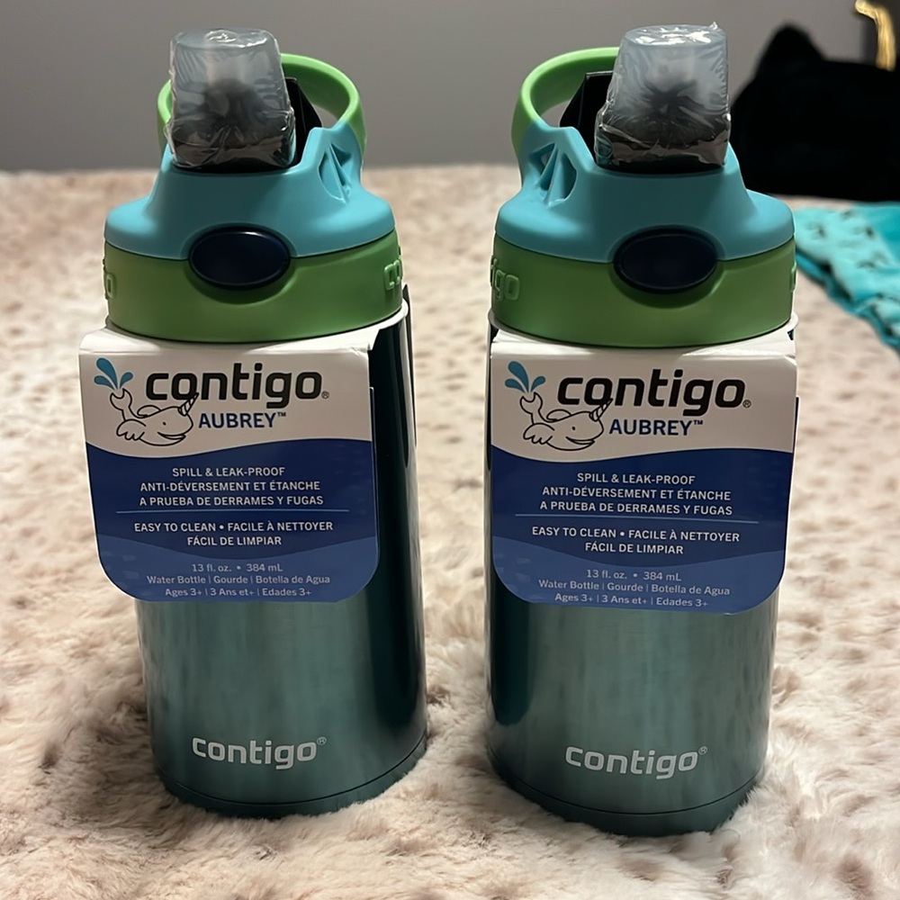 NWT Set of 2 metal Contigo Aubrey water bottles blue and green 13 oz